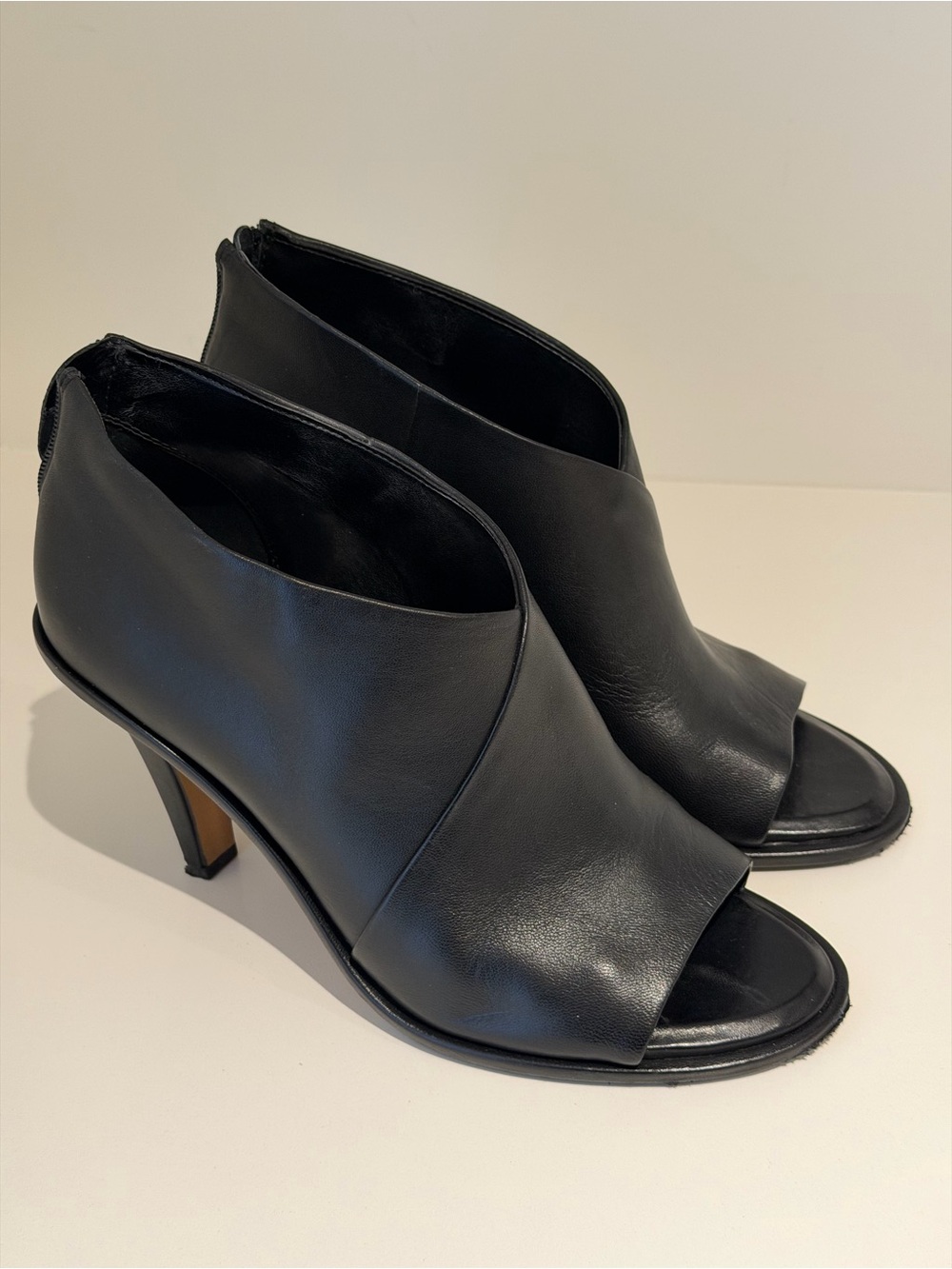 Vince Camuto Black Leather Open-Toe Heel Booties